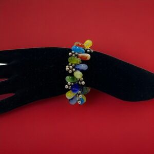 Lampwork Bead Dangle ChaCha Sterling Silver Stretch Bracelet Beautiful Beads Fun